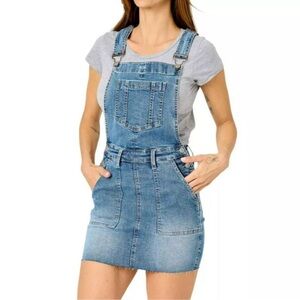 Judy Blue Denim Overall Dress Raw Hem Size Large